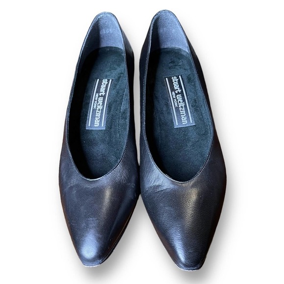 Stuart Weitzman Women’s Black Leather Gold Studded Heels - Size 5.5 B - Picture 2 of 15